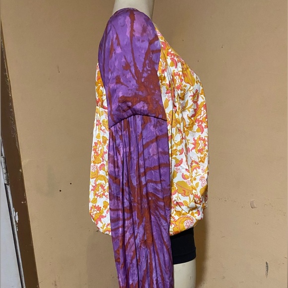 Free People Wrap Blouse in Orange and Yellow with Long Sleeves - Picture 11 of 14